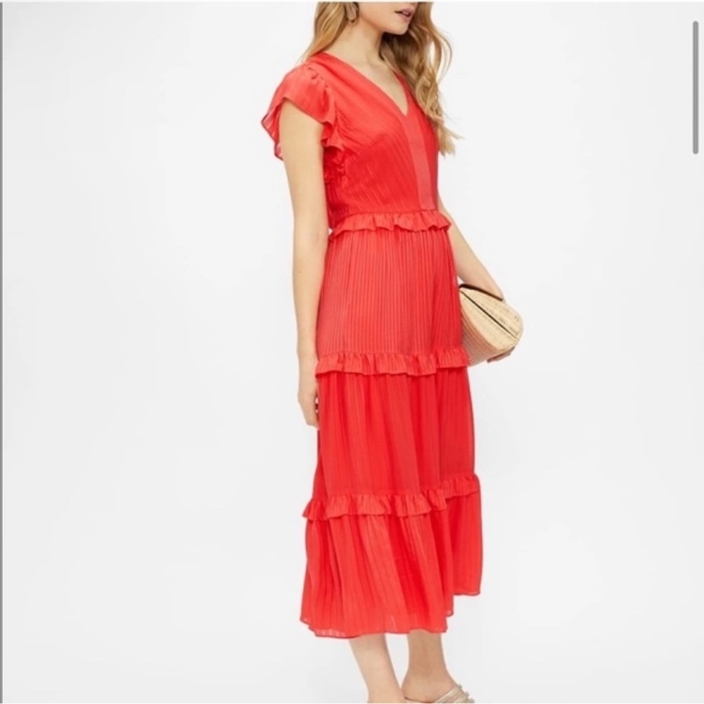Ted Baker Coral Red Tiered Ruffle Midi Dress – Size 1 (US 4 / Small)